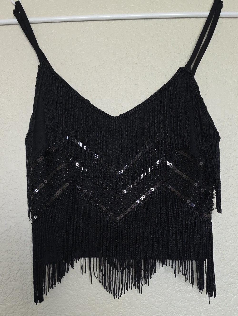 Miss Me Black Fringe Sequin Tank Top